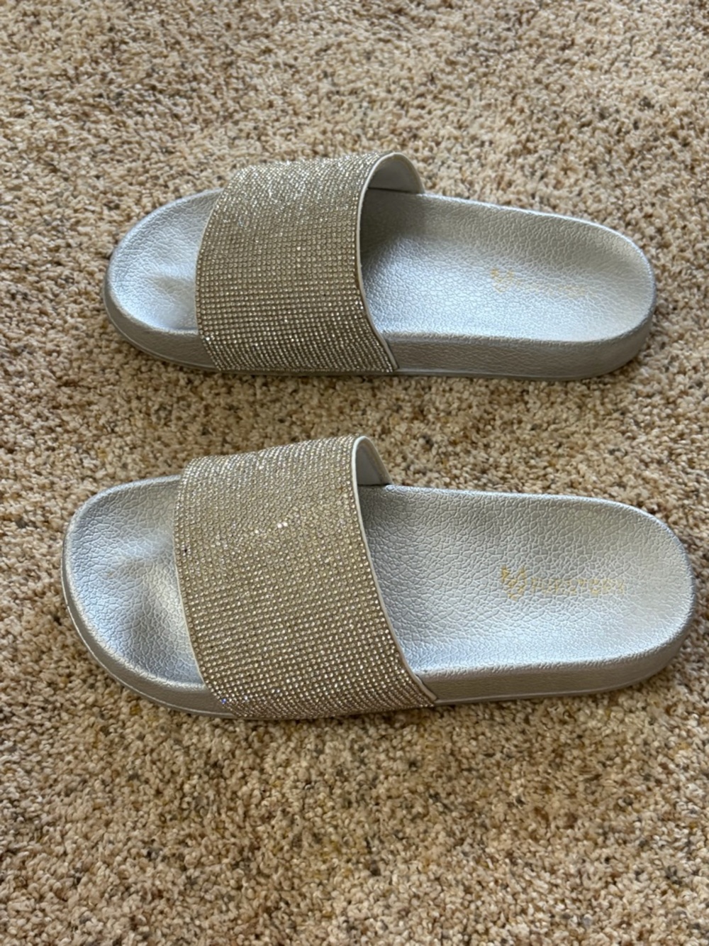 Women’s 8 Sparkling Silver Slide Sandals